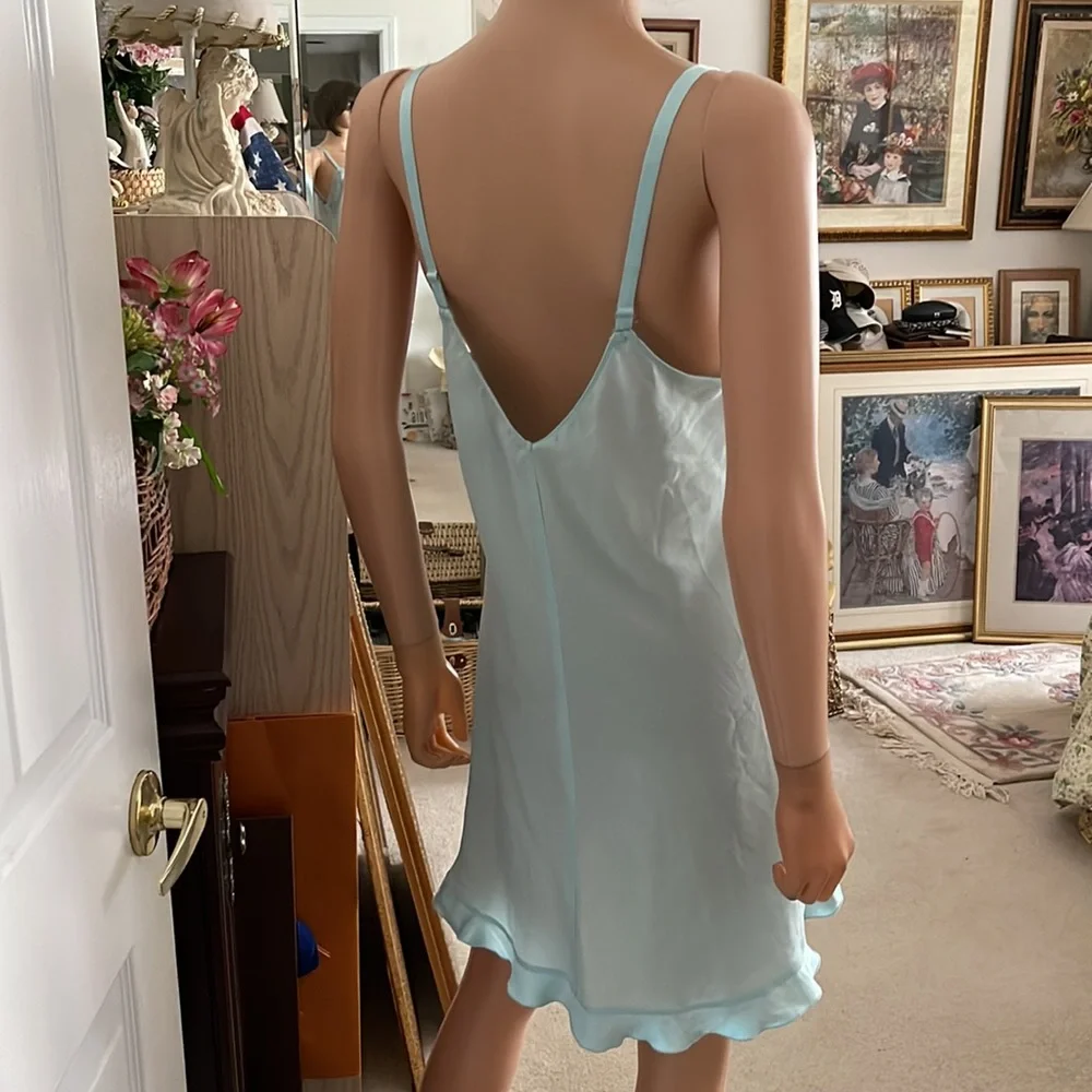 Vintage Oscar de la Renta Light Blue Lace Trim Slip Dress
